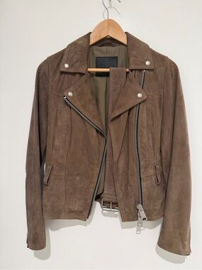 All Saints Brown Suede Leather Moto Jacket